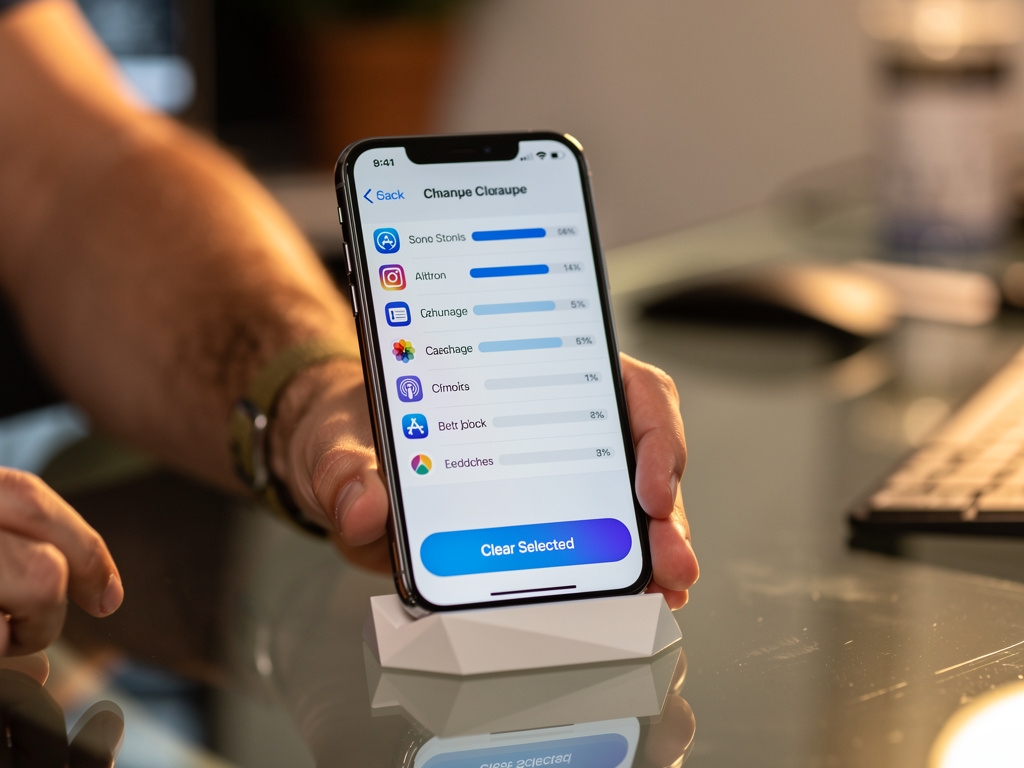 Cache and temporary data cleanup screen with breakdown by app and clear action buttons